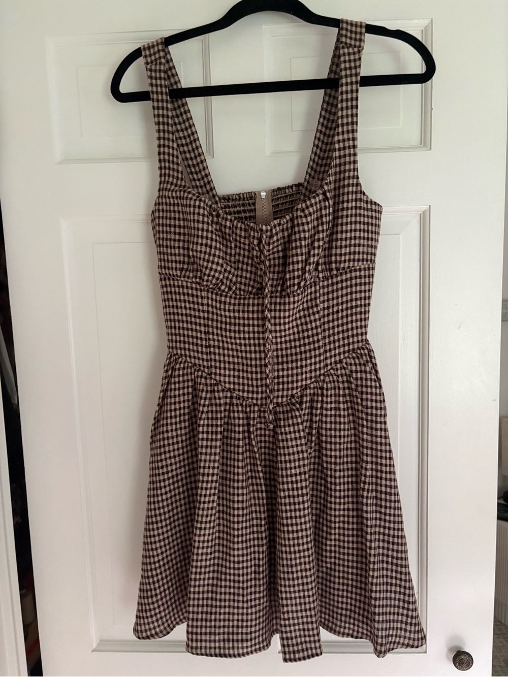 Reformation Brown and Cream Gingham Mini Dress